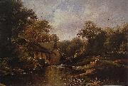 Theodore Fourmois Watermill in the Ardennes with angler Germany oil painting artist